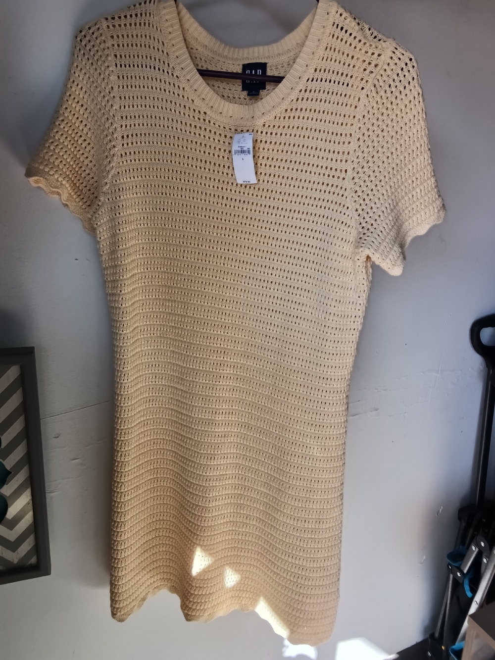 GAP Cream Crochet Short-Sleeve Crew Neck Dress
